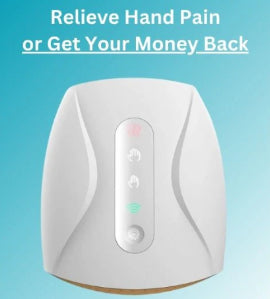 White electronic device with buttons on a blue background, accompanied by text.