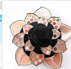 Makeup palette designed like a flower with various color swatches.