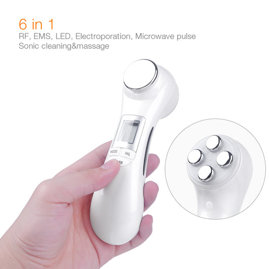Handheld device with multiple functions held in a hand, on a white background