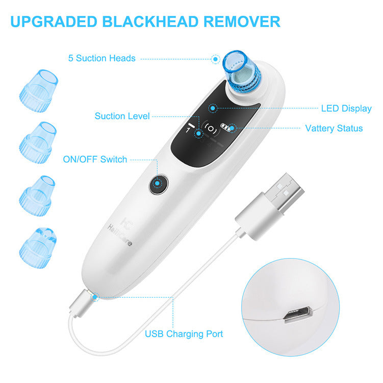 Upgraded blackhead remover with labeled features on a white background