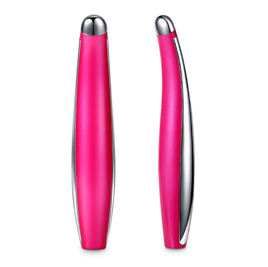 Two pink cylindrical objects with silver accents on a white background